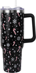 Christmas Tumbler with Handle and Straw Lid 40 oz,Cute Christmas Gifts for Women Gingerbread Candy Cane Vacuum Insulated Leak Proof Tumbler,Winter Holiday Accessories Stainless Steel Coffee Cup Mug - Insulated Tumbler