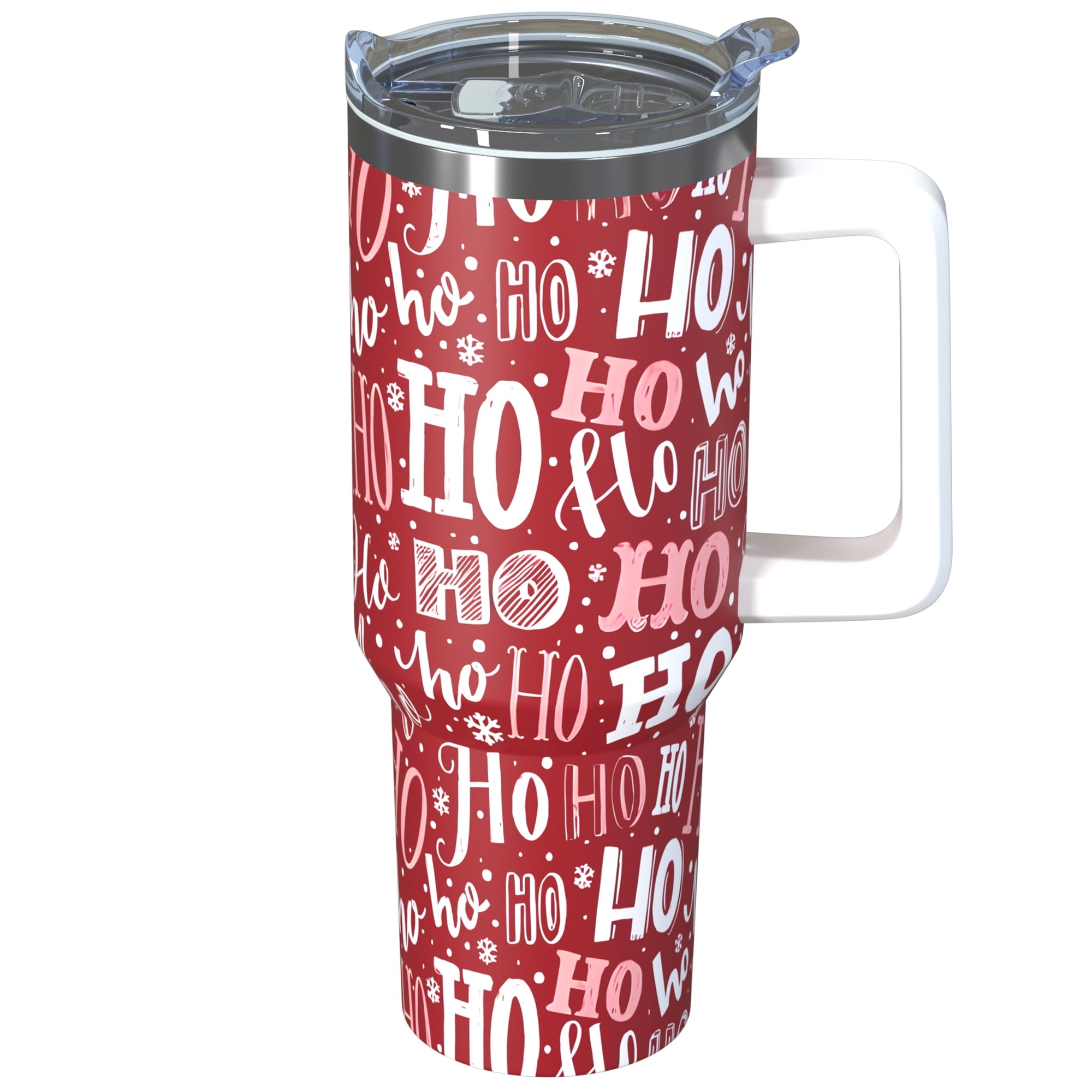 Christmas Tumbler with Handle and Straw Funny Ho Ho Ho Xmas Coffee Mug Water Bottle Travel Cup 30 oz