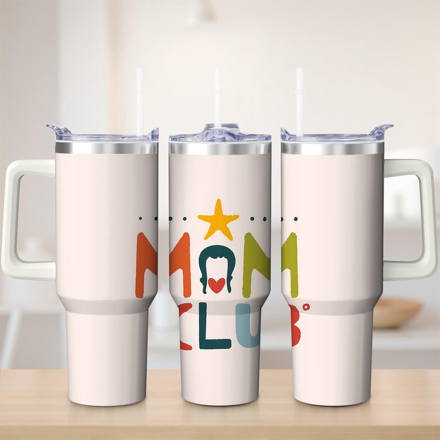 Colorful MOM CLUB Stainless Steel Tumbler, 30oz
