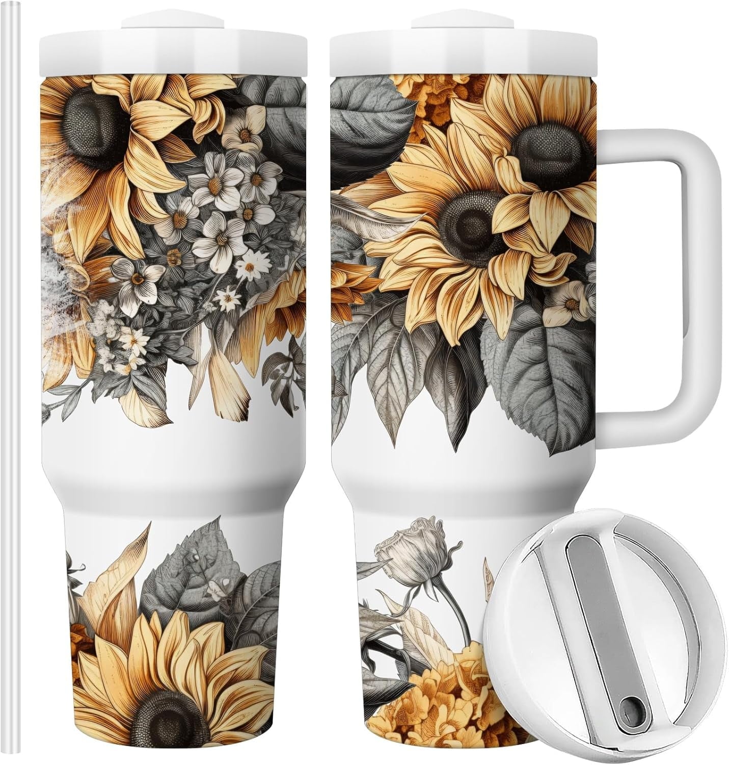 Succulents 40oz Stainless Steel Travel Mug Tumbler with Handle, Double Wall Vacuun Insulated Cup with Lid and Straw - Insulated Tumbler