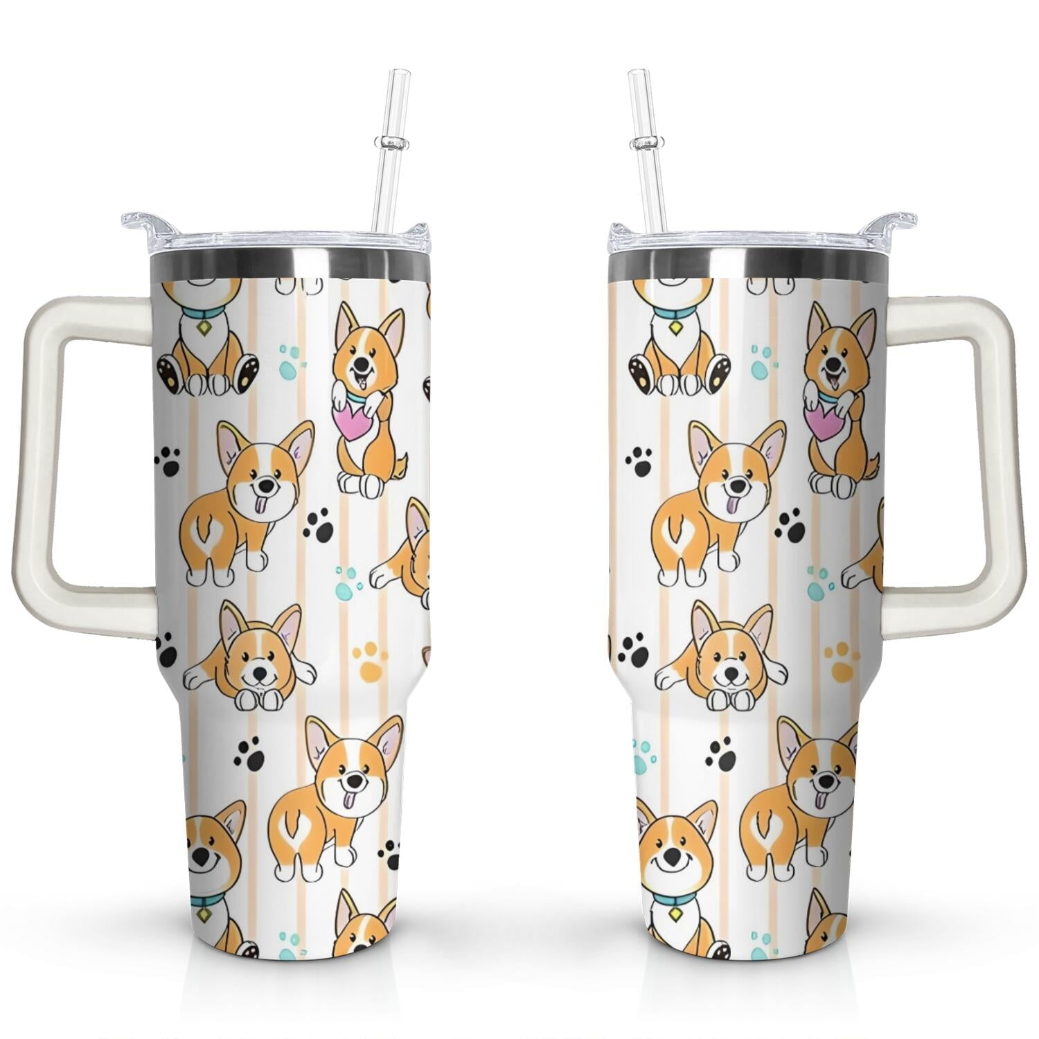 Gift for Dog Lovers Cute Dog Tumbler for Women - 40oz Dog Tumblers with Handle Straw and Lid Tumbler Cup Travel Coffee Mug - Tumbler