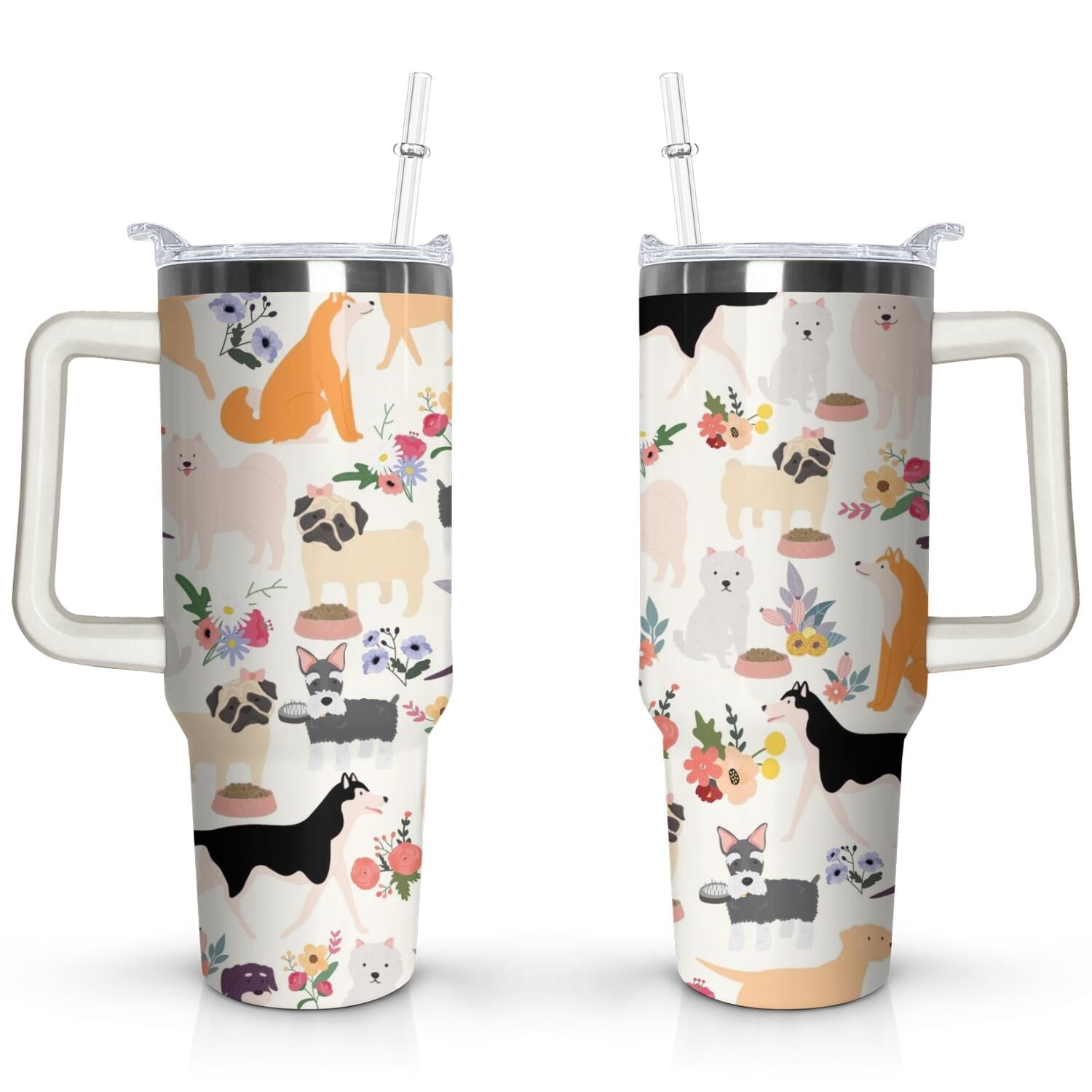 Gift for Dog Lovers Cute Dog Tumbler for Women - 40oz Dog Tumblers with Handle Straw and Lid Tumbler Cup Travel Coffee Mug - Tumbler