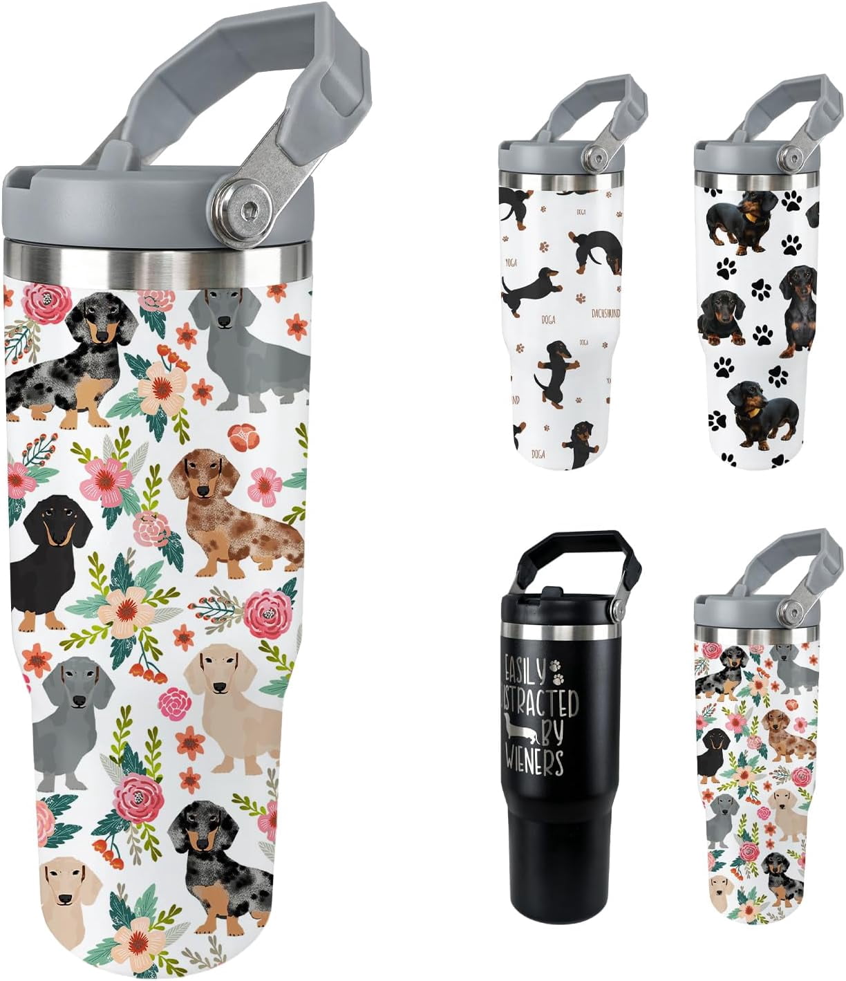 Dachshund Dog Tumbler with Lid and Straw 30 Oz Weenie Dog Tumbler Insulated Weiner Dog Water Bottle Cup with Handle Weiner Dog Gifts for Women Men - Insulated Tumbler