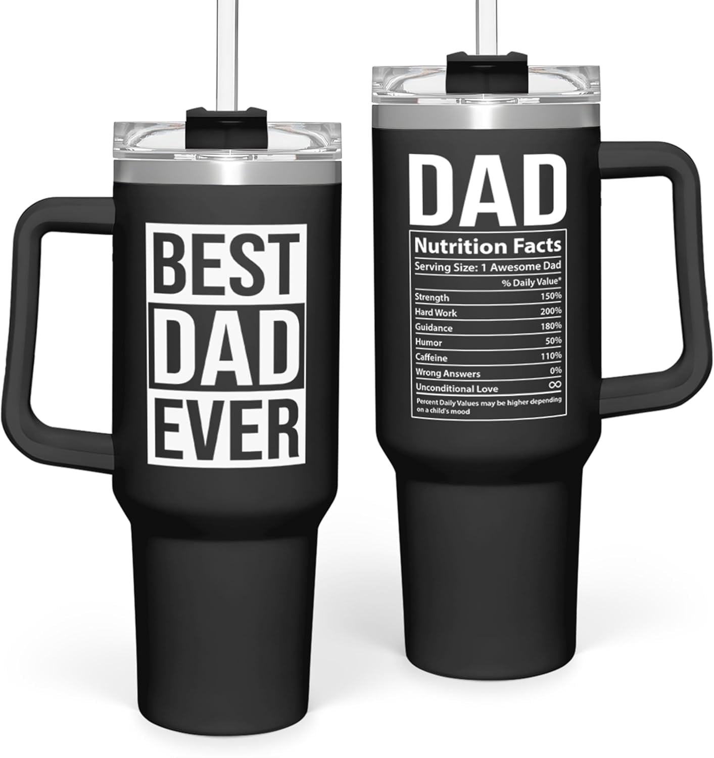 Best Dad Ever Tumbler with Handle 40oz Stainless Steel Insulated - Dad Gifts for Dad from Daughter Son - Coffee Tumbler for Dad Father''s Day Birthday Christmas Cup Gift Set with Lid & Straw - Insulated Tumbler