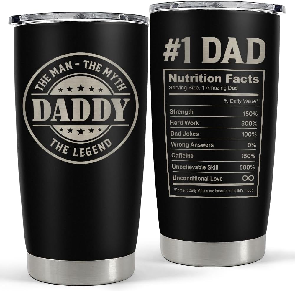 Daddy The Man The Myth The Legend Tumbler with Lid - 20oz Insulated Stainless Steel Mug - Coffee Mug for Sport Office Travel