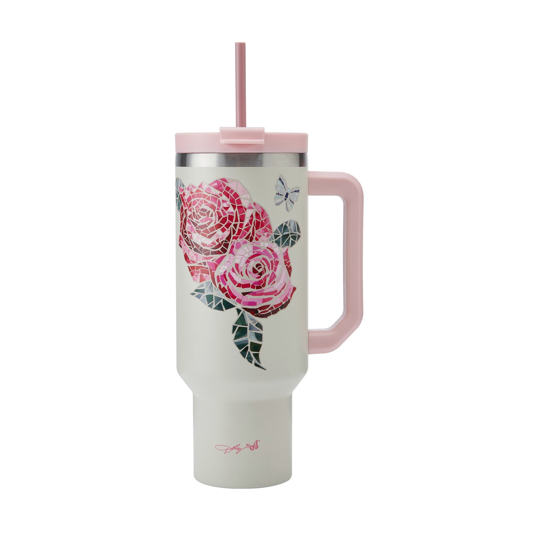 Dolly Parton 40 oz Stainless Steel Tumbler with Handle Pink Jewel