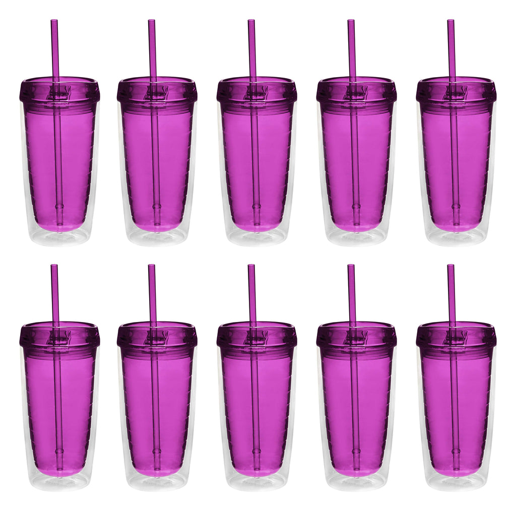 Double Wall Acrylic Tumblers 16 oz. Set of 10, Bulk Pack - BPA Free, Perfect for Iced Coffee, Soda, Other Hot & Cold Beverages - Blue - Tumbler