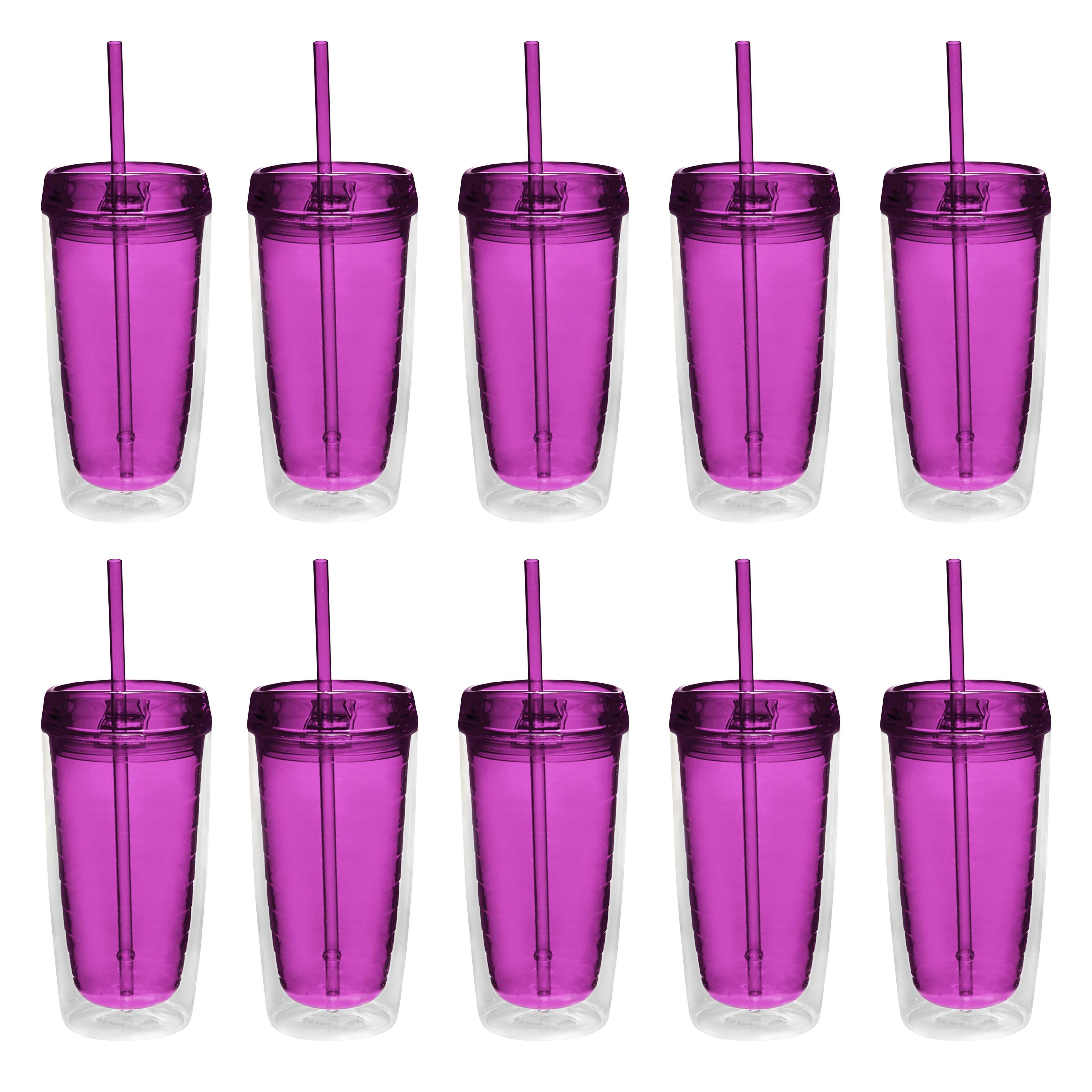 Double Wall Acrylic Tumblers 16 oz. Set of 10, Bulk Pack - BPA Free, Perfect for Iced Coffee, Soda, Other Hot & Cold Beverages - Blue - Tumbler
