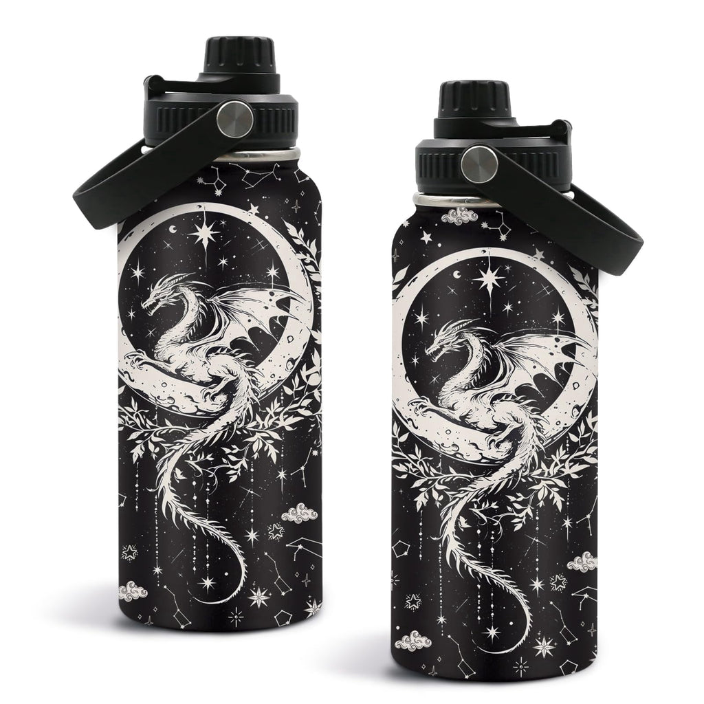 Dragon Gift for Man, Dragon Themed Stainless Steel Insulated Tumbler with Lid and Handle, Leakproof, BPA-Free, 32oz Water Bottle for Travel, Sport, Birthday