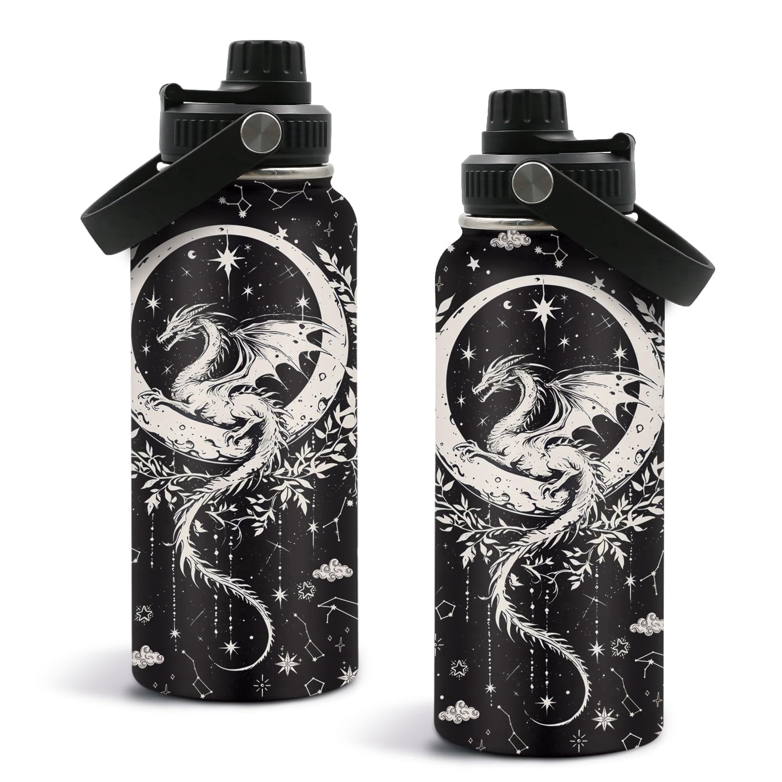 Dragon Gift for Man, Dragon Themed Stainless Steel Insulated Tumbler with Lid and Handle, Leakproof, BPA-Free, 32oz Water Bottle for Travel, Sport, Birthday