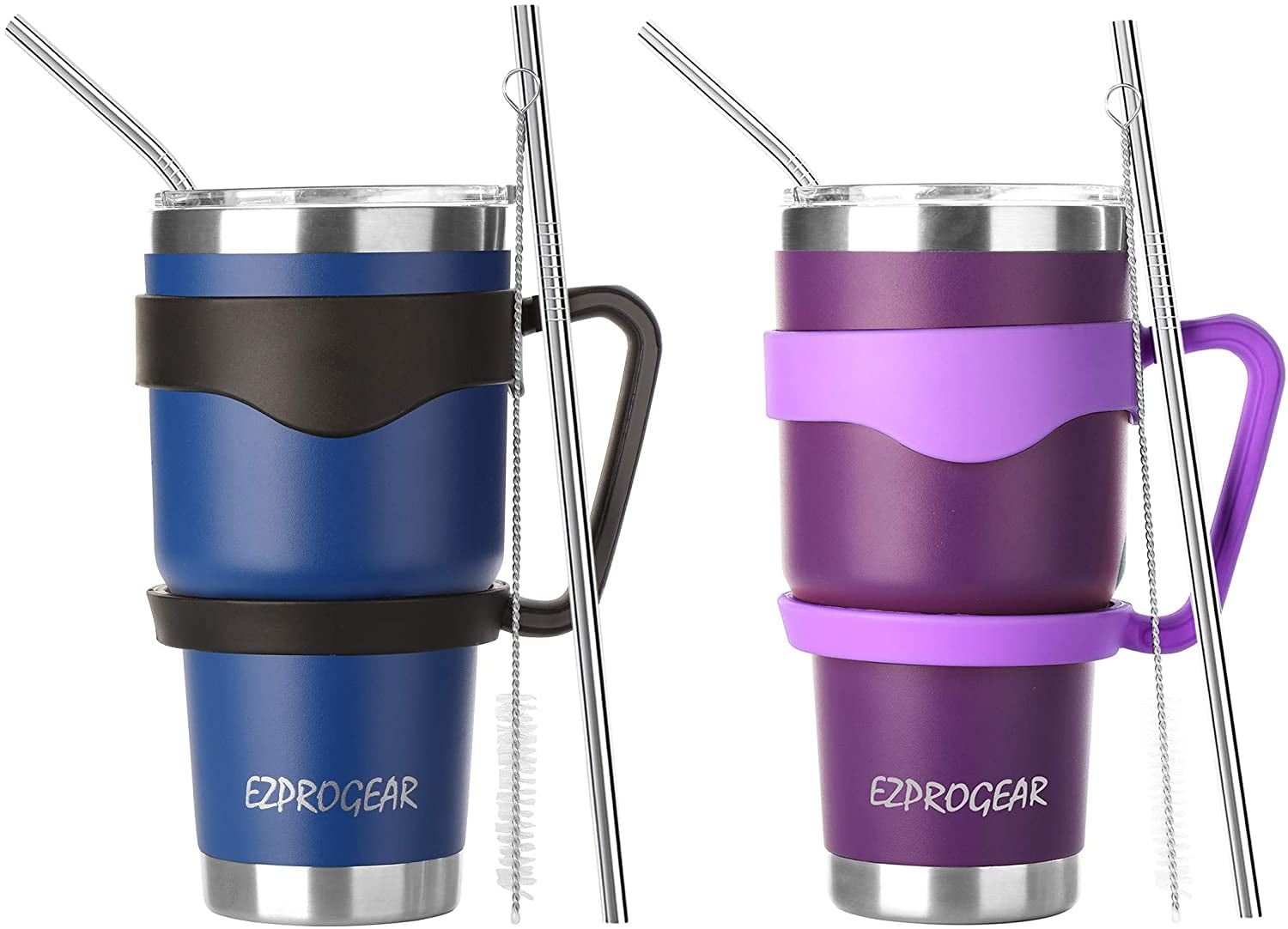 Ezprogear 30 oz 2 Pack Stainless Steel Tumbler Double Wall Travel Cup Vacuum Insulated Coffee Mug with Handle & Straws (Mango & Mint) - Insulated Tumbler