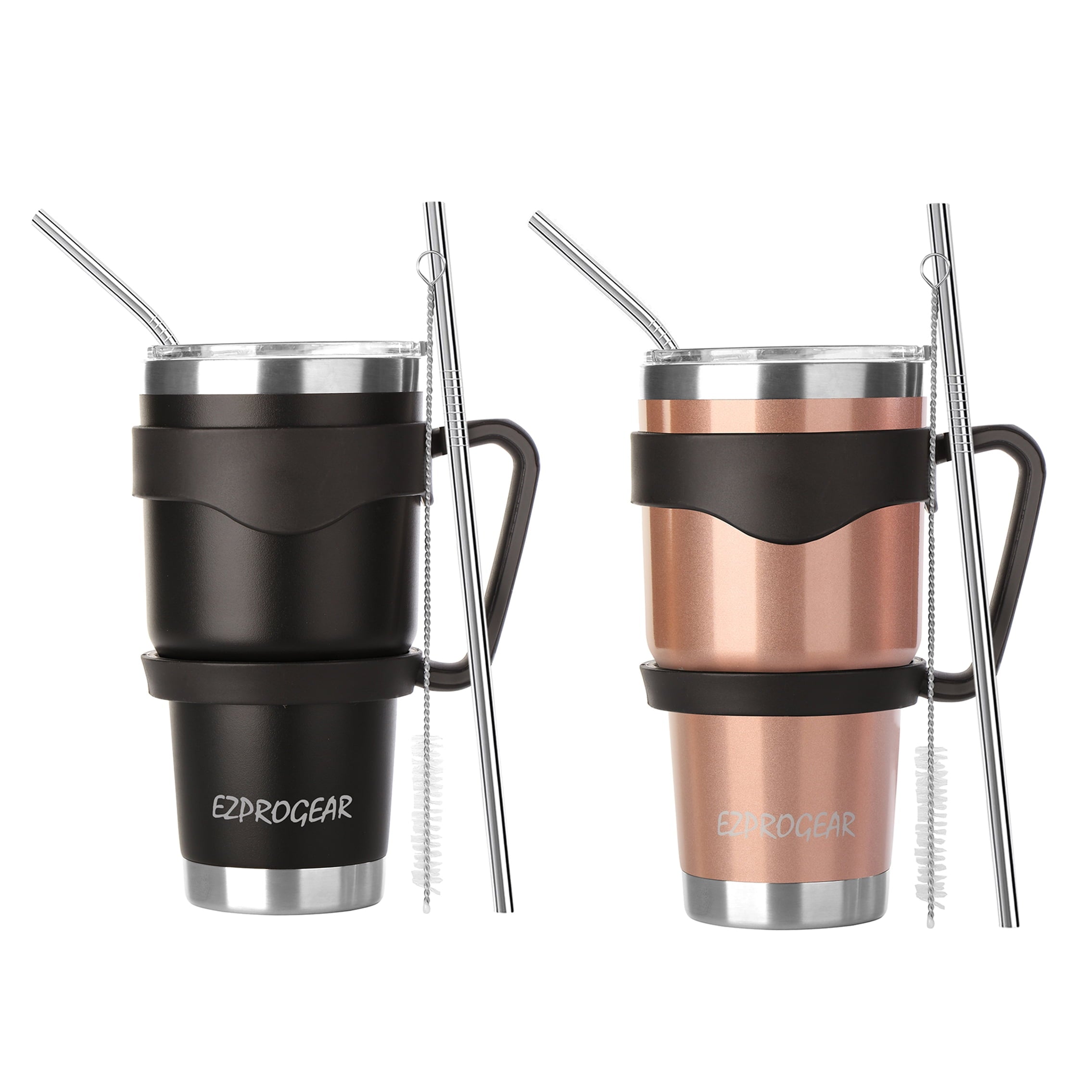 Ezprogear 30 oz 2 Pack Stainless Steel Tumbler Double Wall Travel Cup Vacuum Insulated Coffee Mug with Handle & Straws (Mango & Mint) - Tumbler