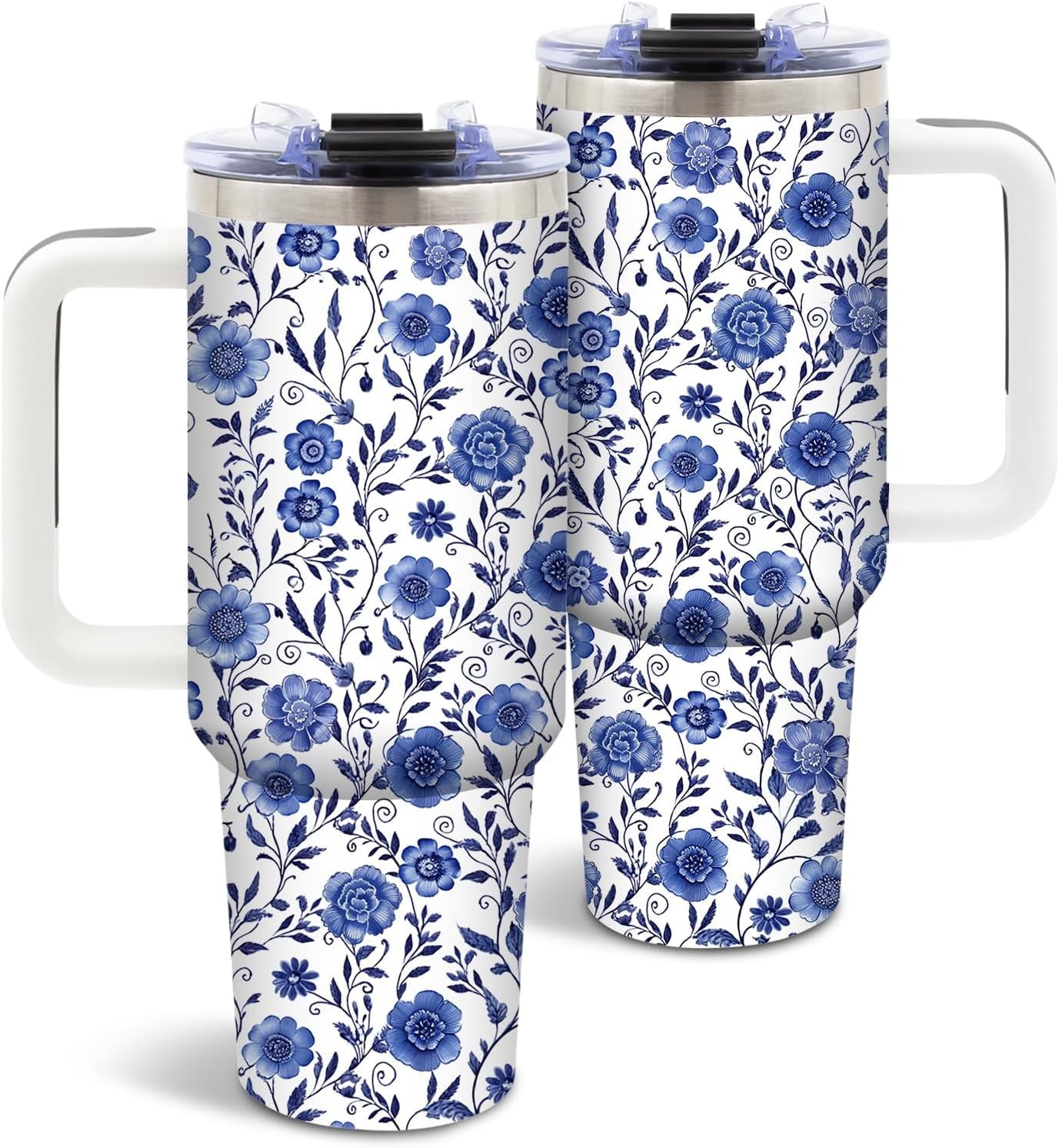 Vintage Wildflower Tumbler with Handle Lid Straw 40 Oz Spring Floral Stainless Steel Cup Retro Colorful Flower Travel Mug Iced Coffee Hot Drink Tumbler for Women Girls Gifts Party Favor - Tumbler