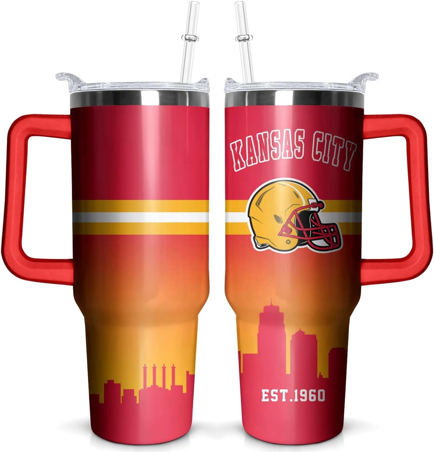 Football 40 OZ Pittsburgh Tumbler with Handle and Straw for Football Fans Gifts Football City Travel Mug Tumbler Cup for Men Women Keeps Drinks Cold & Hot - Tumbler