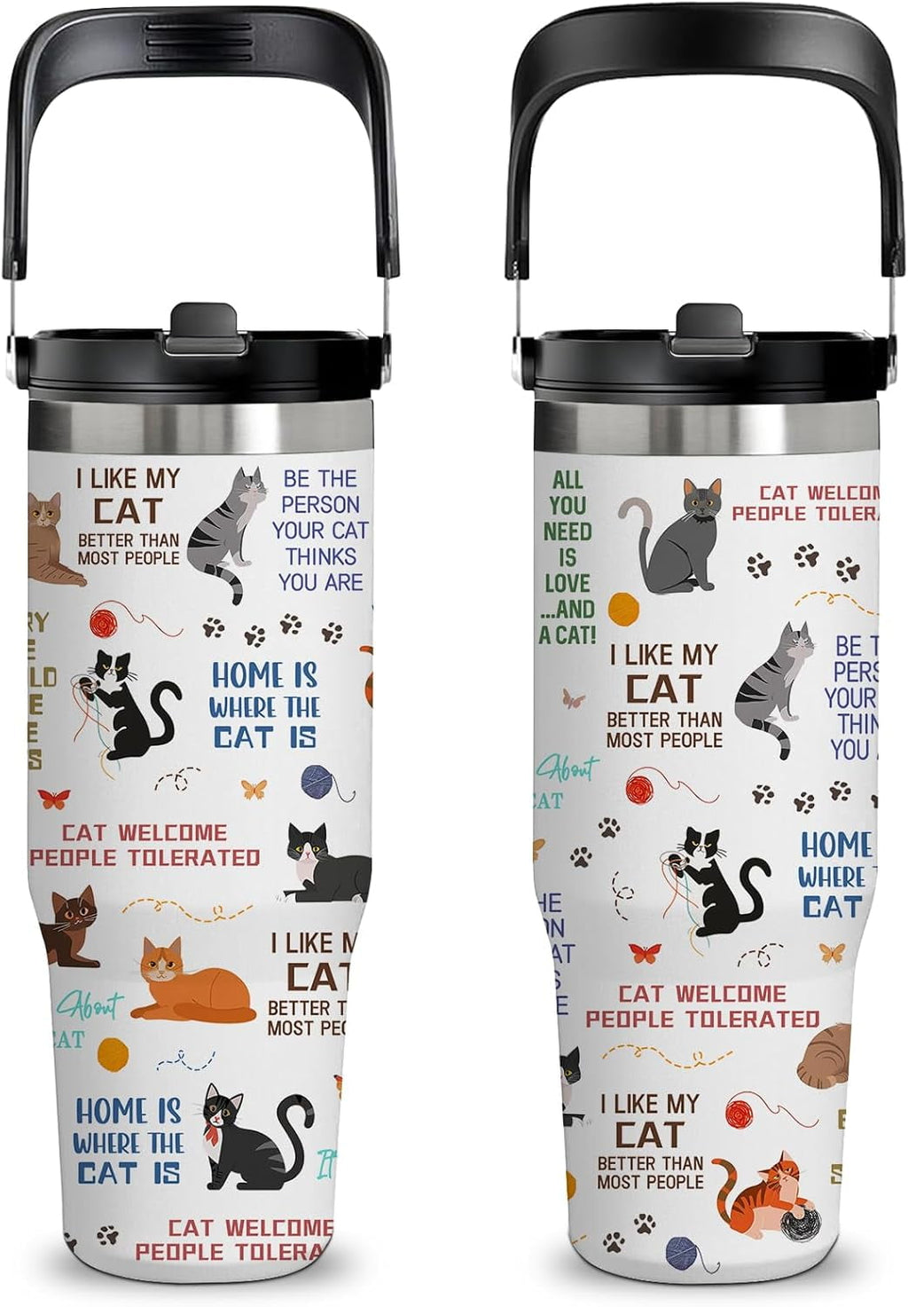 Gift for Cat Lovers - 30oz Double-Wall Insulated Tumbler with Top Handle and Flip Straw, Gift for Cat Mom, Women, Birthday & Christmas, Great for Office, Car, Travel Use