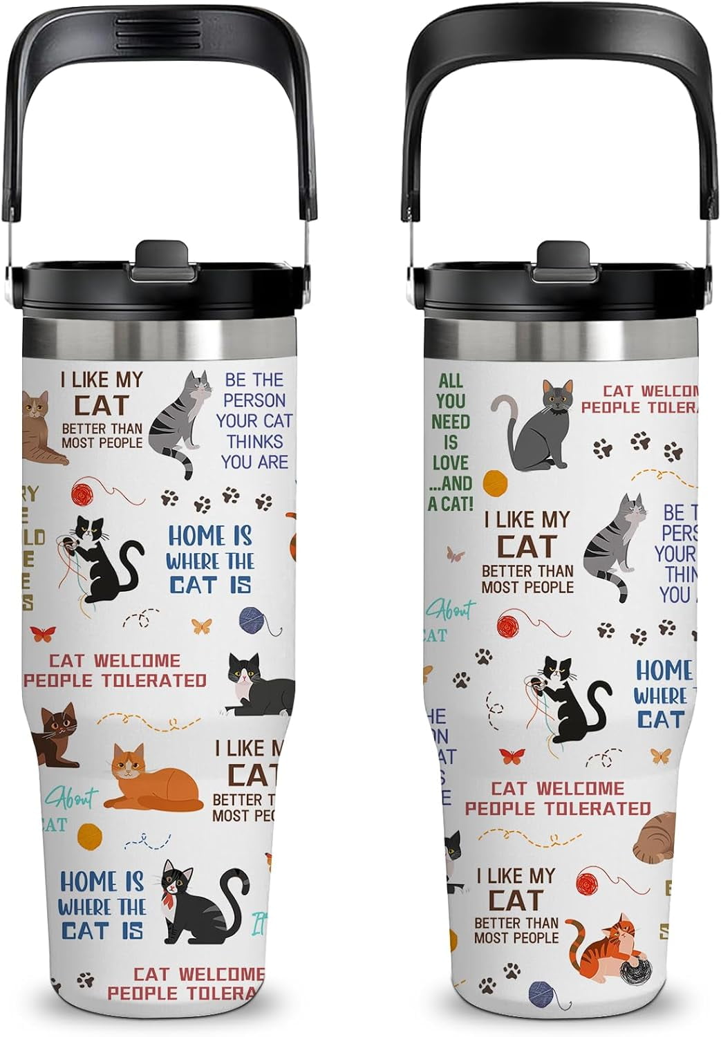 Gift for Cat Lovers - 30oz Double-Wall Insulated Tumbler with Top Handle and Flip Straw, Gift for Cat Mom, Women, Birthday & Christmas, Great for Office, Car, Travel Use