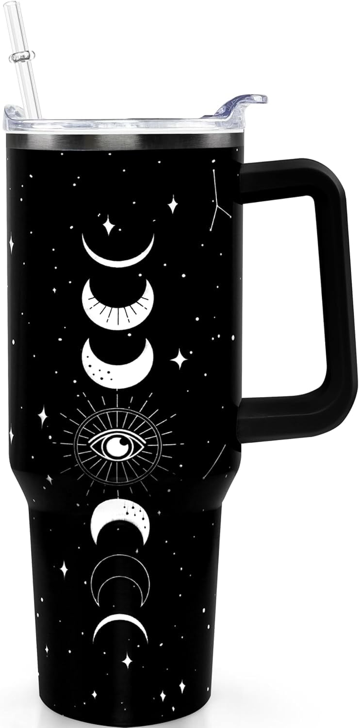 40oz Goth Gothic Tumbler with Handle and Straw, Stainless Steel Vacuum Insulated Flip Straw Butterfly Moon Tumbler, Spill Proof Travel Mug, Witch Decor Gifts for Women - Tumbler
