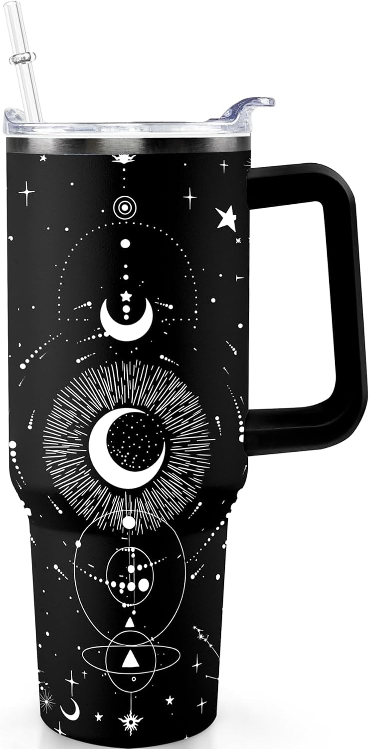 40oz Goth Gothic Tumbler with Handle and Straw, Stainless Steel Vacuum Insulated Flip Straw Butterfly Moon Tumbler, Spill Proof Travel Mug, Witch Decor Gifts for Women - Insulated Tumbler