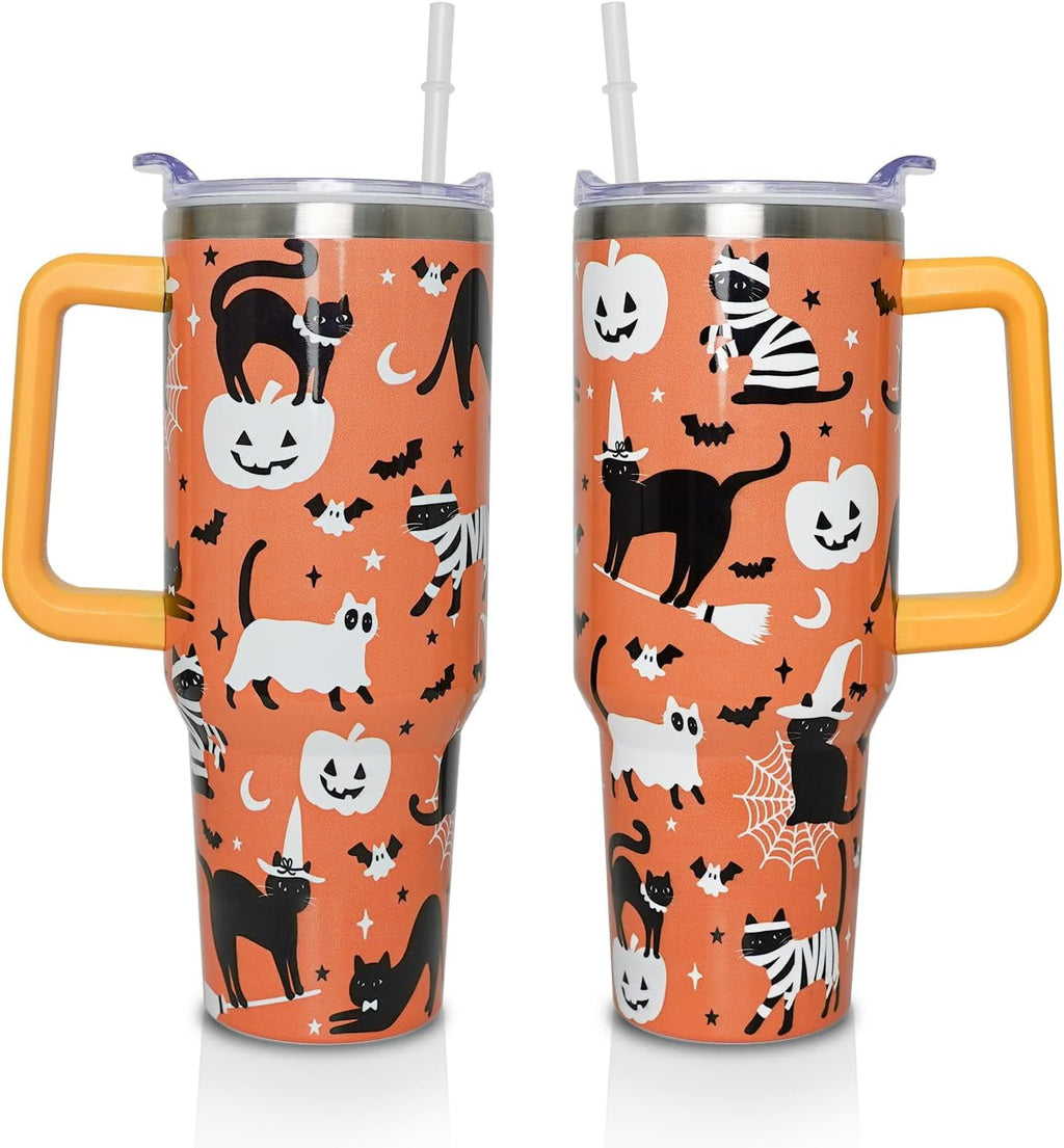 40 Oz Tumbler with Handle and Straw, Cute Stainless Steel Double Walled Vacuum Insulated Cup, Holiday Gifts for Women Girls - Tumbler