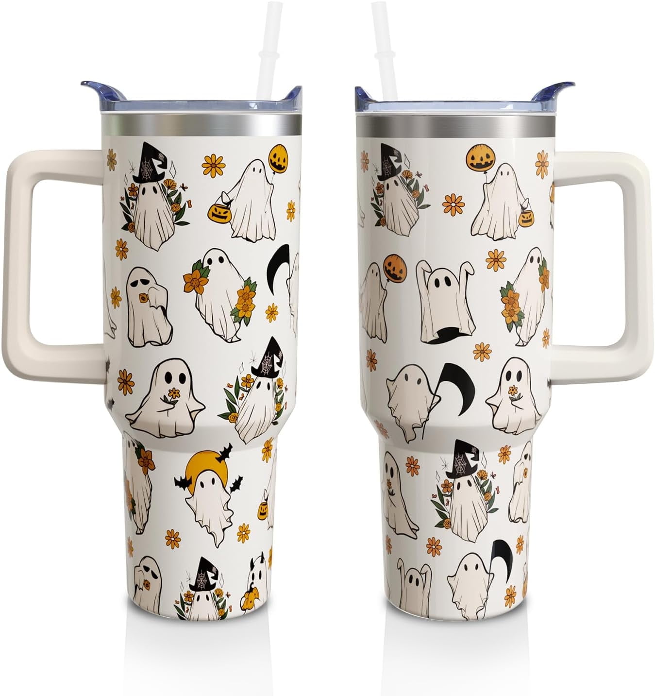 40 Oz Tumbler with Handle and Straw, Cute Stainless Steel Double Walled Vacuum Insulated Cup, Holiday Gifts for Women Girls - Insulated Tumbler
