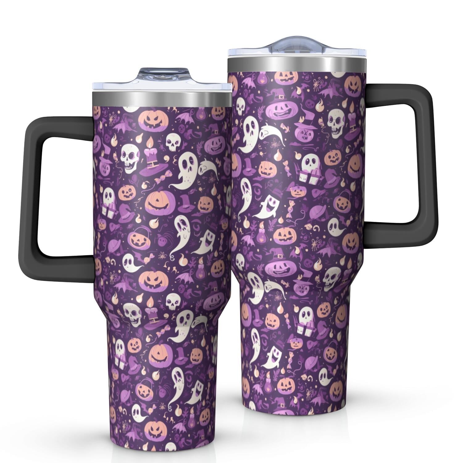 Halloween Style Mega Mug 40oz – Stainless Steel Insulated Tumbler with Handle and Straw, Large Capacity Travel Cup for Hot & Cold Drinks - Tumbler