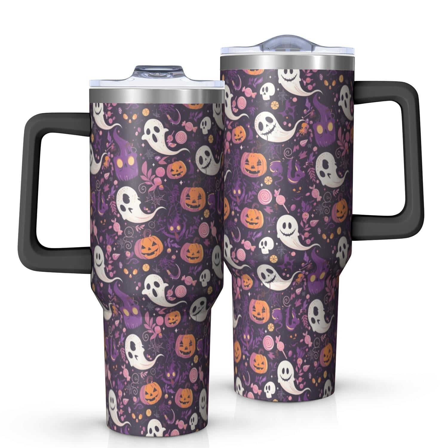 Halloween Style Mega Mug 40oz – Stainless Steel Insulated Tumbler with Handle and Straw, Large Capacity Travel Cup for Hot & Cold Drinks - Insulated Tumbler