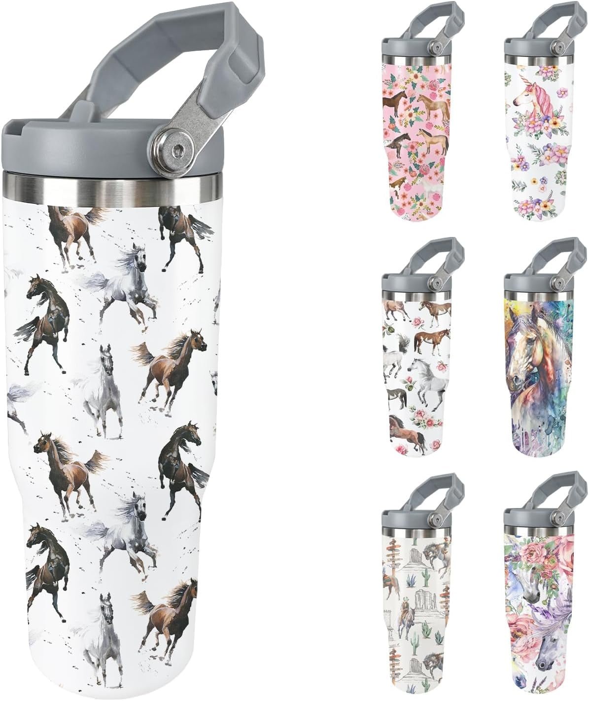 Horse Tumbler with Lid and Straw Stainless Steel Tumblers 30 Oz Insulated Horse Water Bottle Tie Dye Cup Mug with Handle Horse Gifts for Women Men Gift for Horse Lovers - Insulated Tumbler