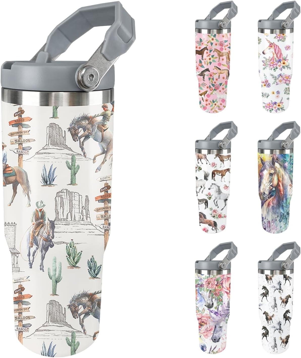 Horse Tumbler with Lid and Straw Stainless Steel Tumblers 30 Oz Insulated Horse Water Bottle Tie Dye Cup Mug with Handle Horse Gifts for Women Men Gift for Horse Lovers - Insulated Tumbler