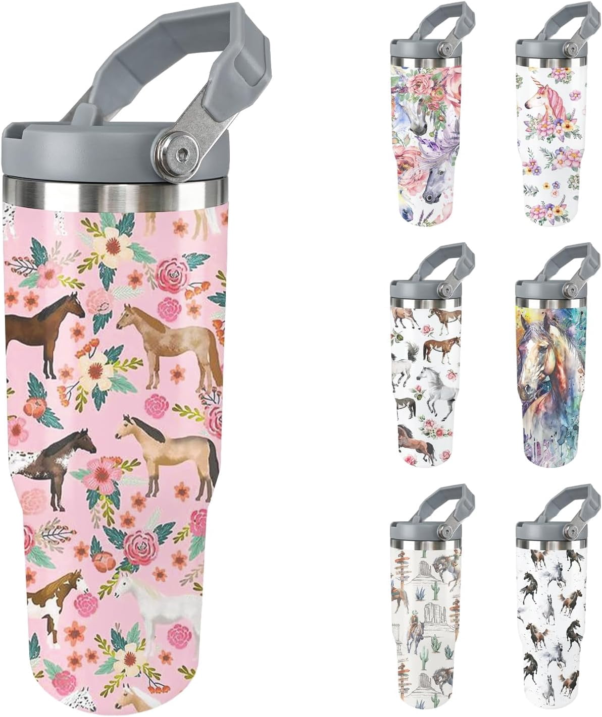 Horse Tumbler with Lid and Straw Stainless Steel Tumblers 30 Oz Insulated Horse Water Bottle Tie Dye Cup Mug with Handle Horse Gifts for Women Men Gift for Horse Lovers - Tumbler