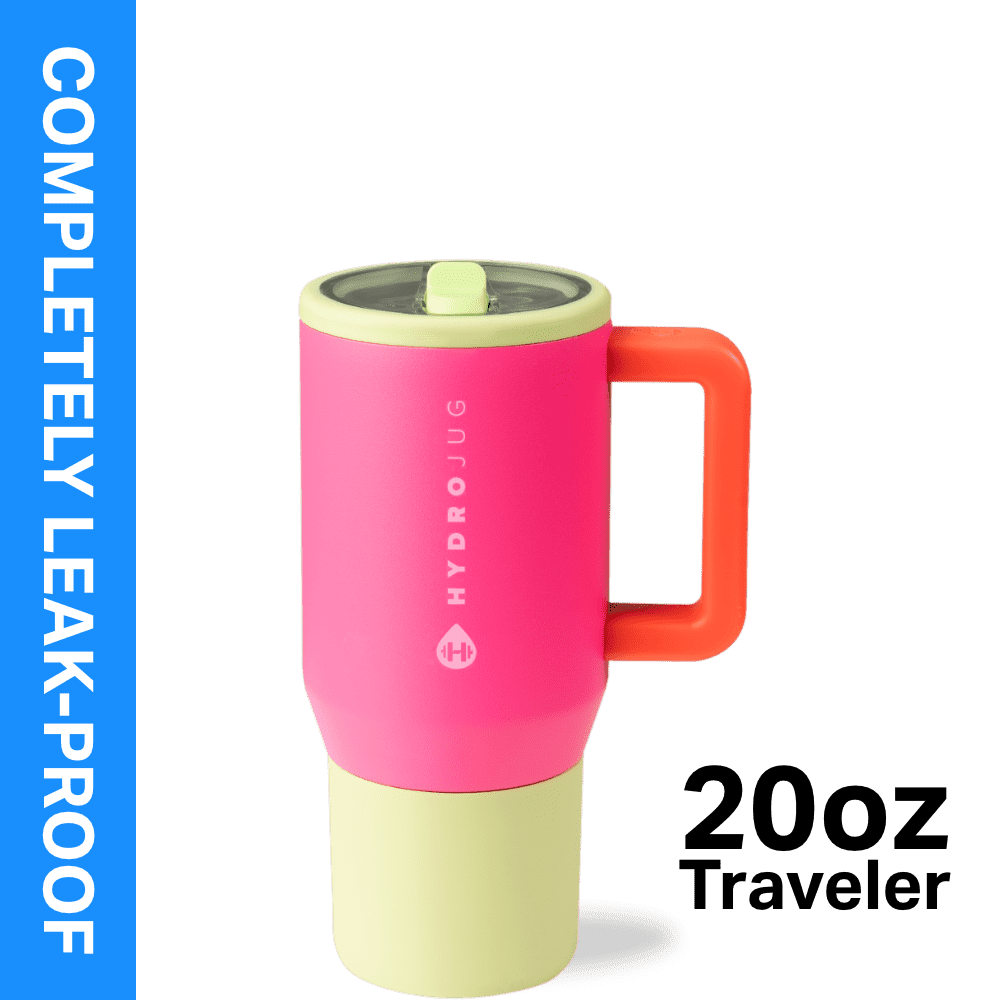 HydroJug Traveler 20 oz Water Bottle, Stainless Steel Insulated Tumbler with Flip Straw and Handle - Pink Sand - Tumbler
