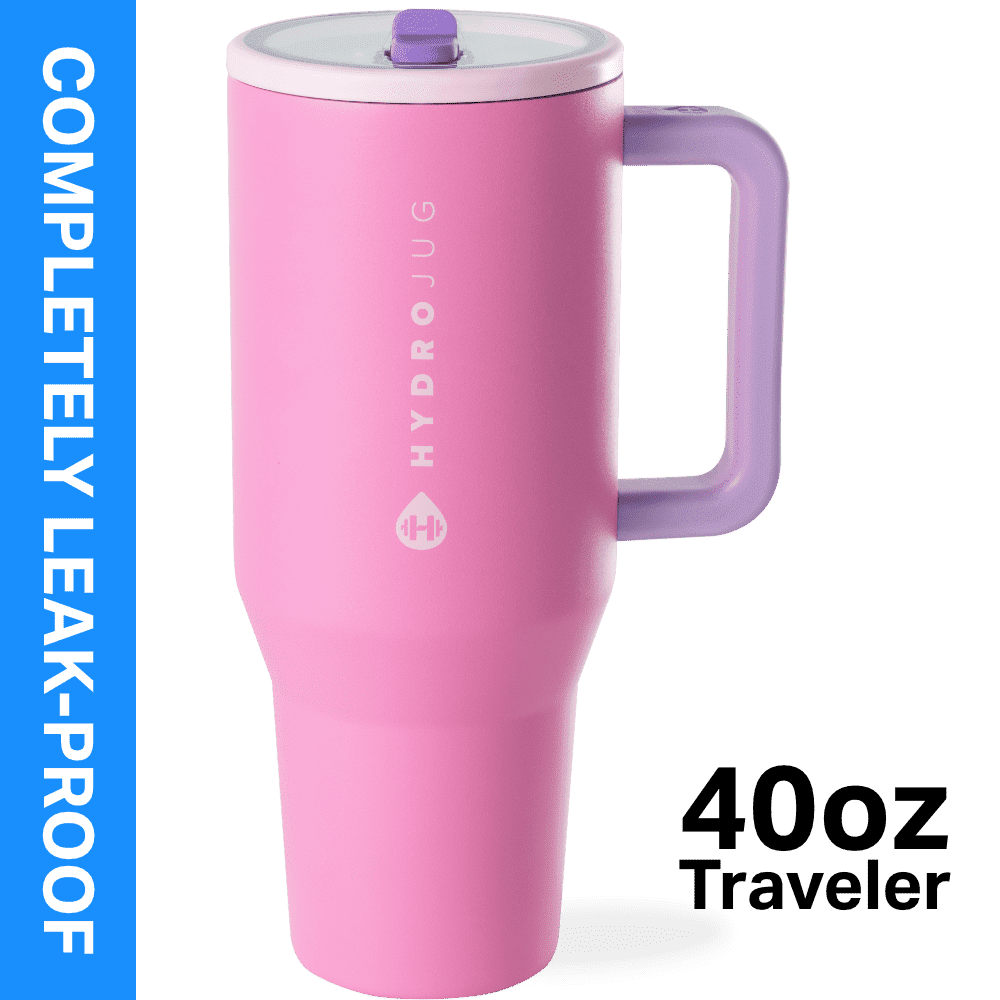 HydroJug Traveler 40 oz Water Bottle, Stainless Steel Insulated Tumbler with Flip Straw and Handle - Pink Sand - Tumbler