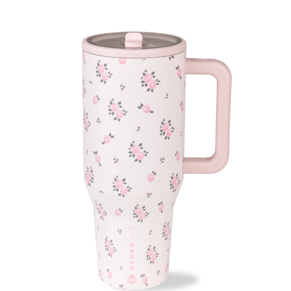 HydroJug Traveler 32 oz Water Bottle, Stainless Steel Insulated Tumbler with Flip Straw and Handle - Pink Sand - Tumbler