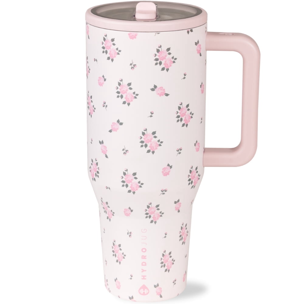 HydroJug Traveler 40 oz Water Bottle, Stainless Steel Insulated Tumbler with Flip Straw and Handle - Pink Sand - Tumbler