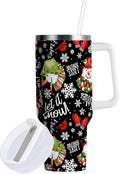 Let It Snow Tumbler Handle Lid and Straw I Love Christmas Water Bottle Stainless Steel Coffee Travel Tumbler Mug Cup Gifts for Men Women 40oz