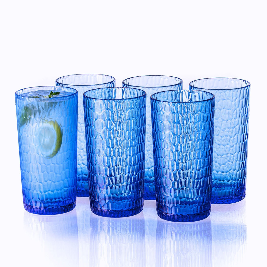 MIYOPESI 22oz Blue Acrylic Glasses Drinkware (Set of 6), Honeycomb BPA-Free Shatter-Proof Plastic Tumblers