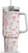 Pink Christmas Tree Cakes Stainless Steel Tumbler 40Oz With Handle Insulated Tumbler Holiday Coffee Travel Mug for Tea, Latte, Hot Chocolate Seasonal Xmas Gifts for Women Men Coworker or Friends - Insulated Tumbler