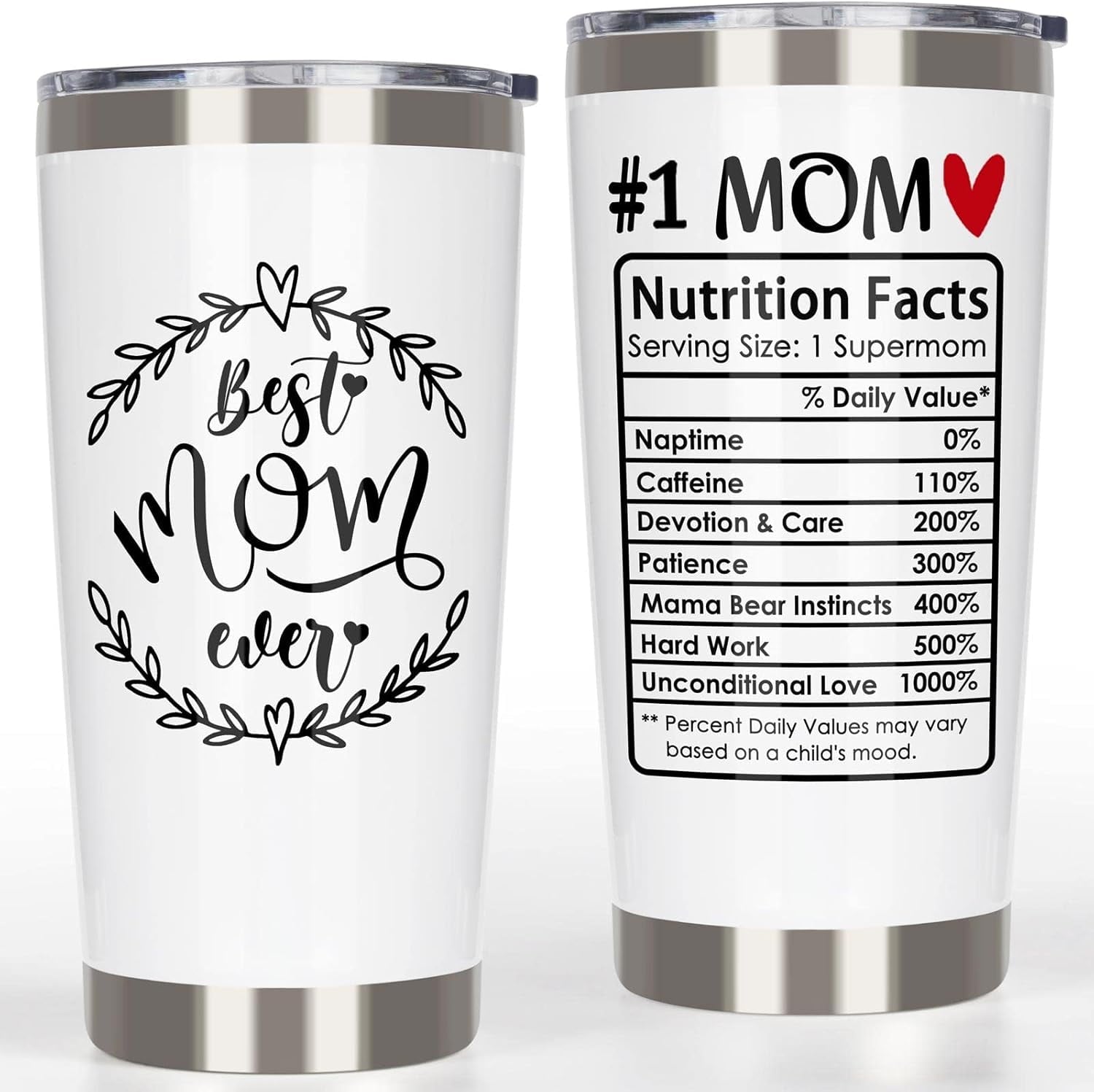 Mom Gifts Tumbler, Mothers Day Gifts for Moms from Daughter Son Husband - Best Mom Ever Birthday Gift for Mom Grandma, Number One Nutrition Facts Coffee Tumbler Cup 20oz