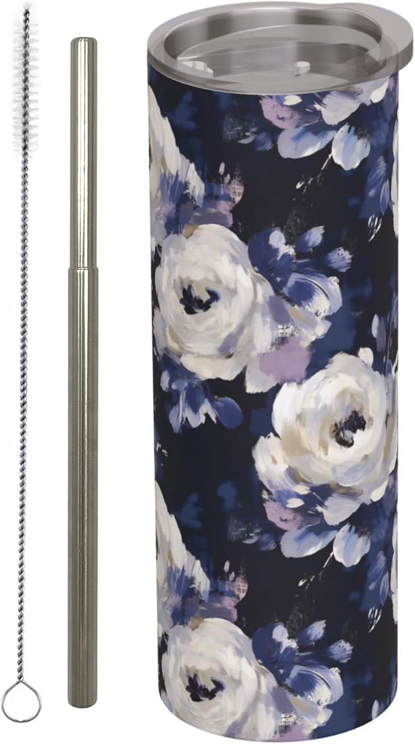 Vintage Wildflower Tumbler with Handle Lid Straw 40 Oz Spring Floral Stainless Steel Cup Retro Colorful Flower Travel Mug Iced Coffee Hot Drink Tumbler for Women Girls Gifts Party Favor - Tumbler