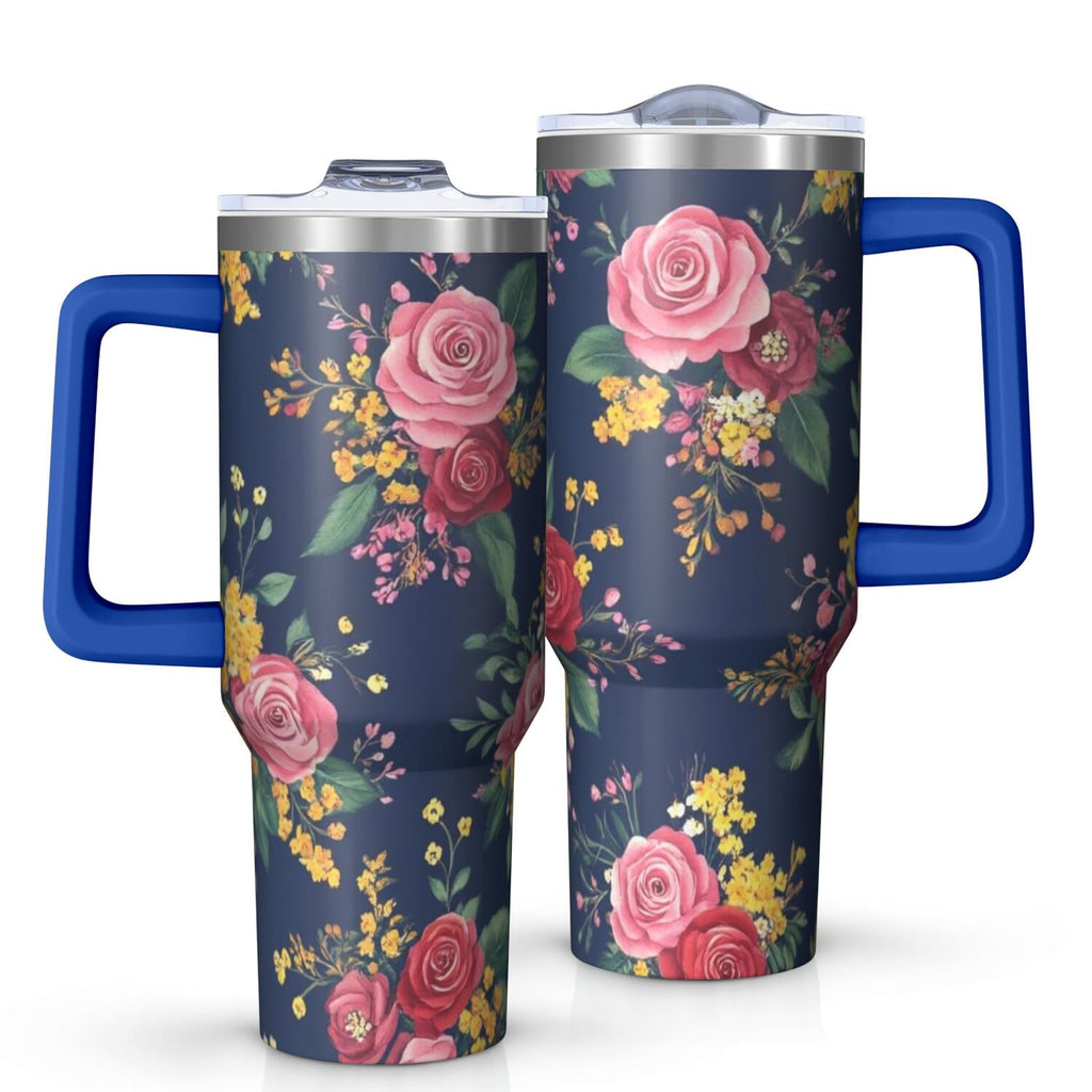 OBREWU Pioneer Flower Tumbler with Handle and Lid,Pioneer Flower 40oz Double Wall Vacuum Insulated Tumbler,Cups Gift for Women and Men - Insulated Tumbler
