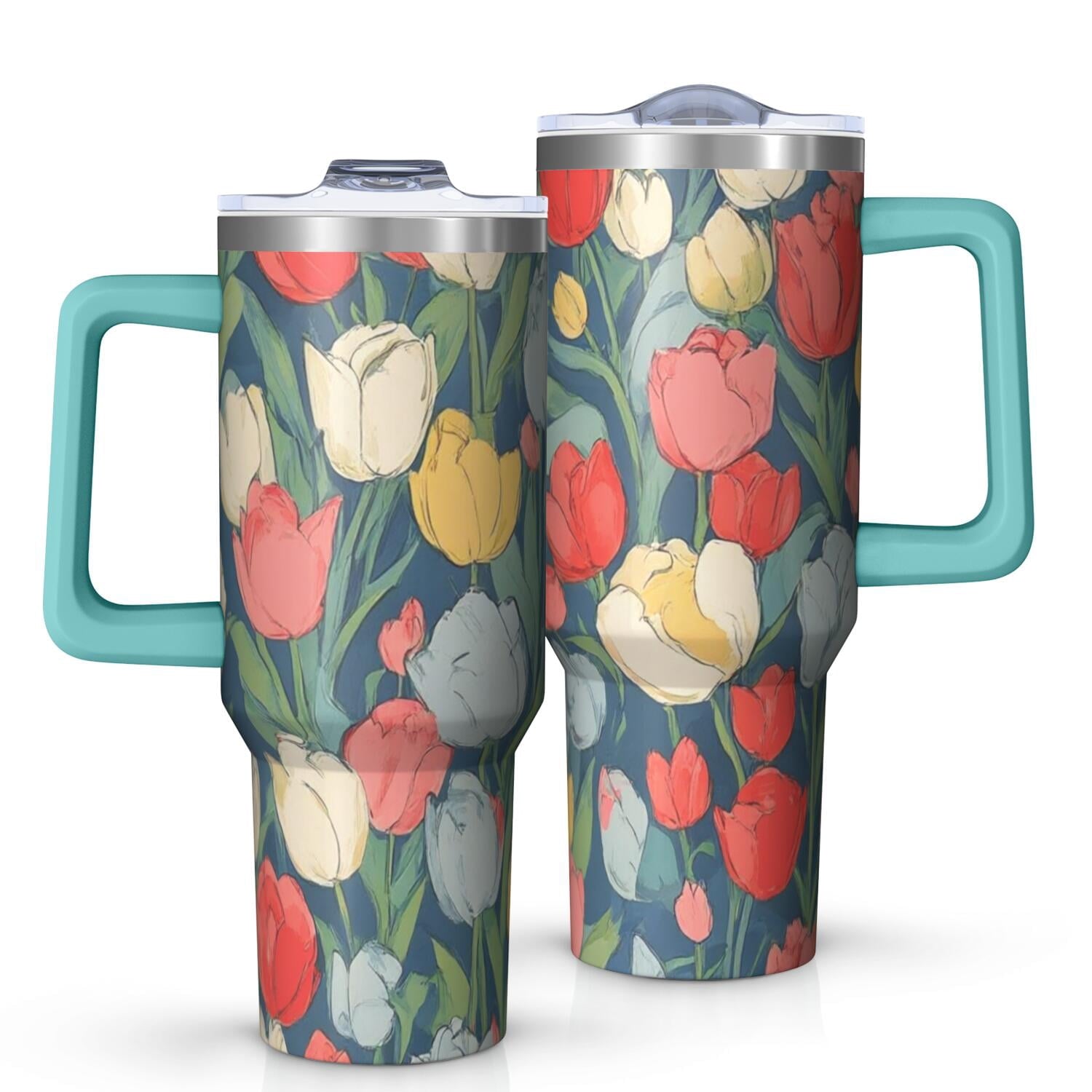 OBREWU Pioneer Flower Tumbler with Handle and Lid,Pioneer Flower 40oz Double Wall Vacuum Insulated Tumbler,Cups Gift for Women and Men - Insulated Tumbler
