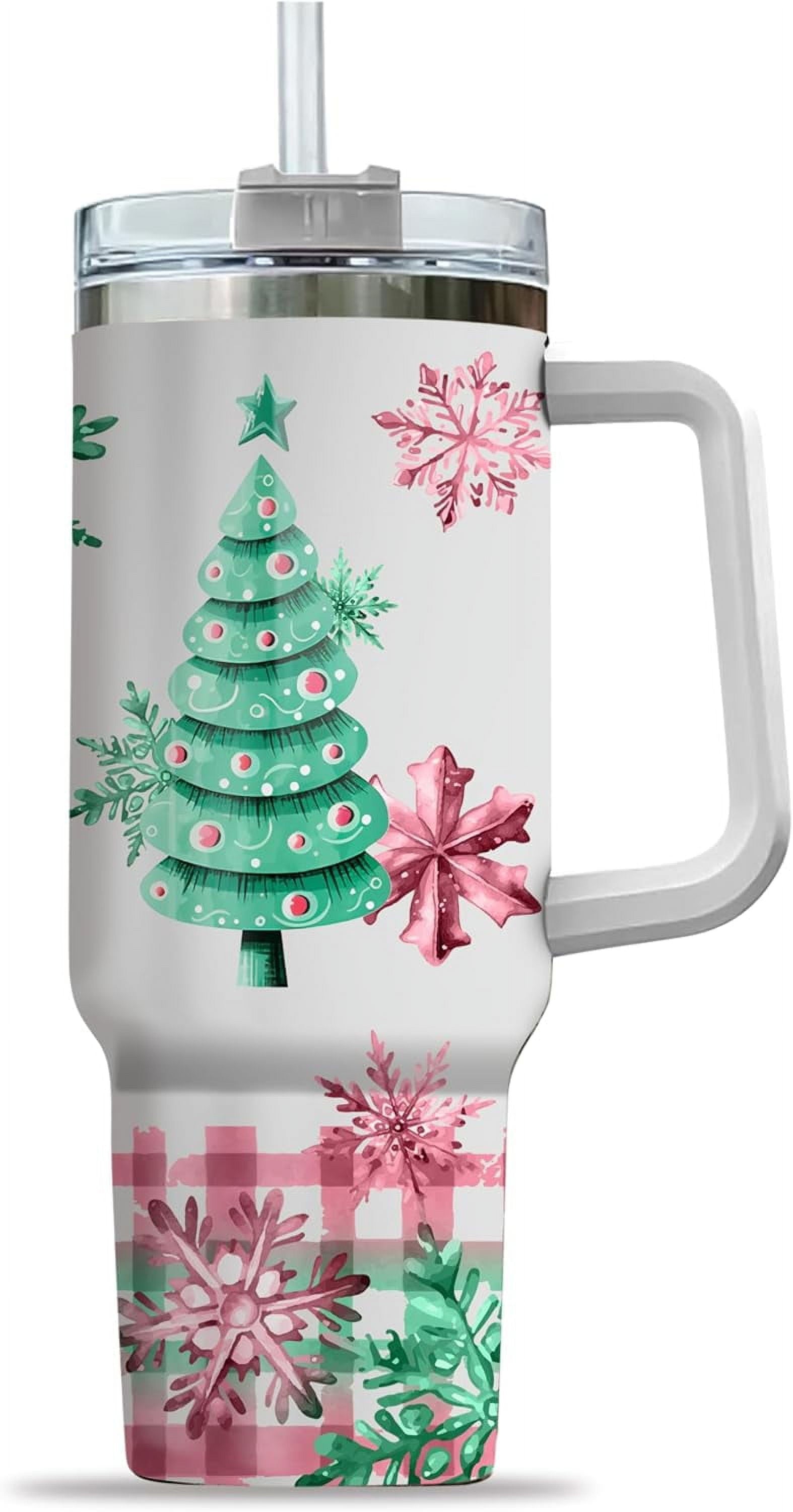 Pink Christmas Tree Cakes Stainless Steel Tumbler 40Oz With Handle Insulated Tumbler Holiday Coffee Travel Mug for Tea, Latte, Hot Chocolate Seasonal Xmas Gifts for Women Men Coworker or Friends - Tumbler