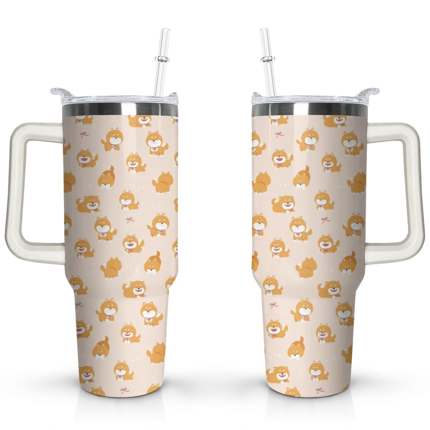Gift for Dog Lovers Cute Dog Tumbler for Women - 40oz Dog Tumblers with Handle Straw and Lid Tumbler Cup Travel Coffee Mug - Tumbler