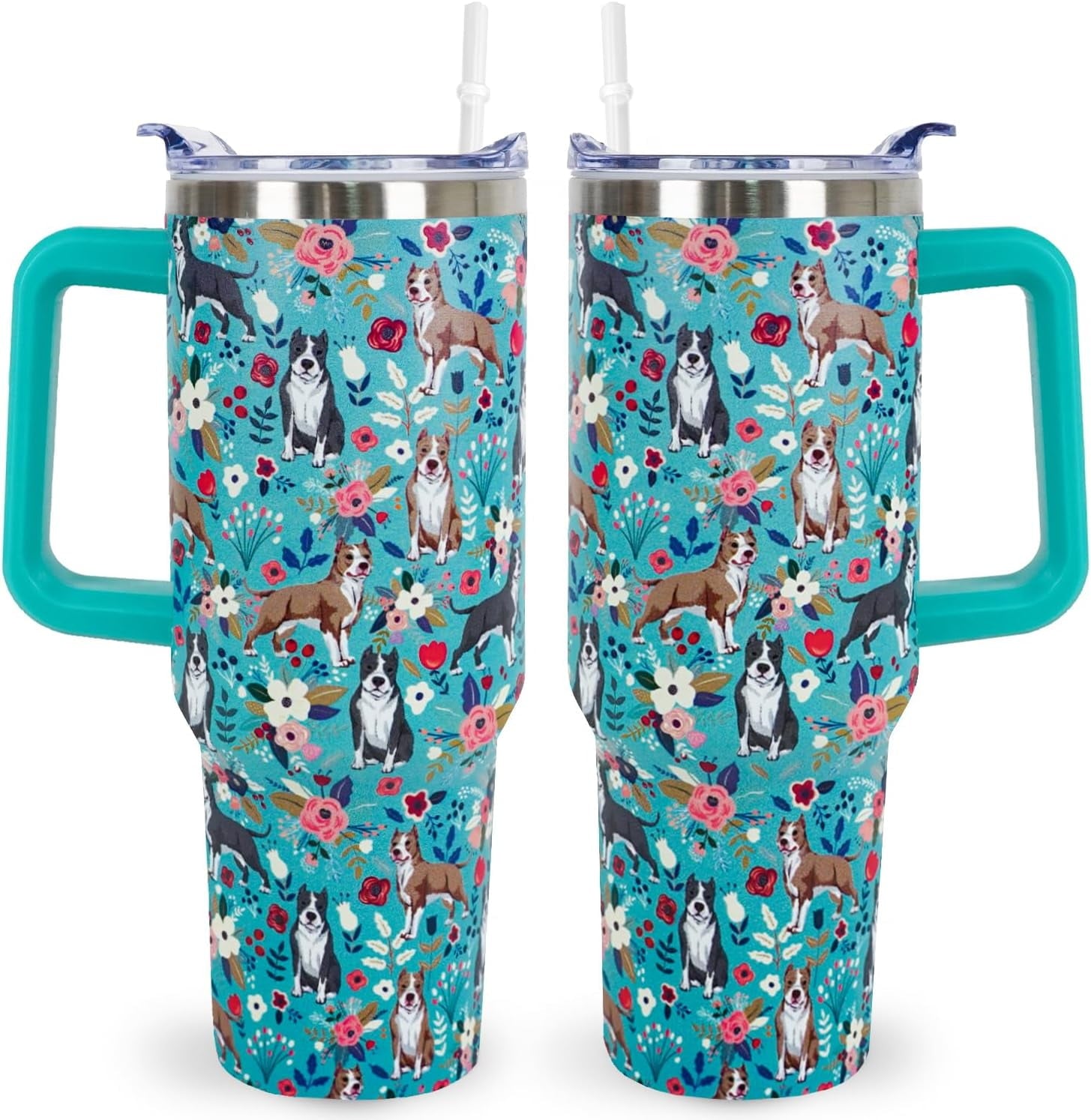 Pitbull Gifts Dog Tumbler Cup for Women Men 40oz Stainless Steel Insulated Travel Mug with Lid and Straw - Tumbler