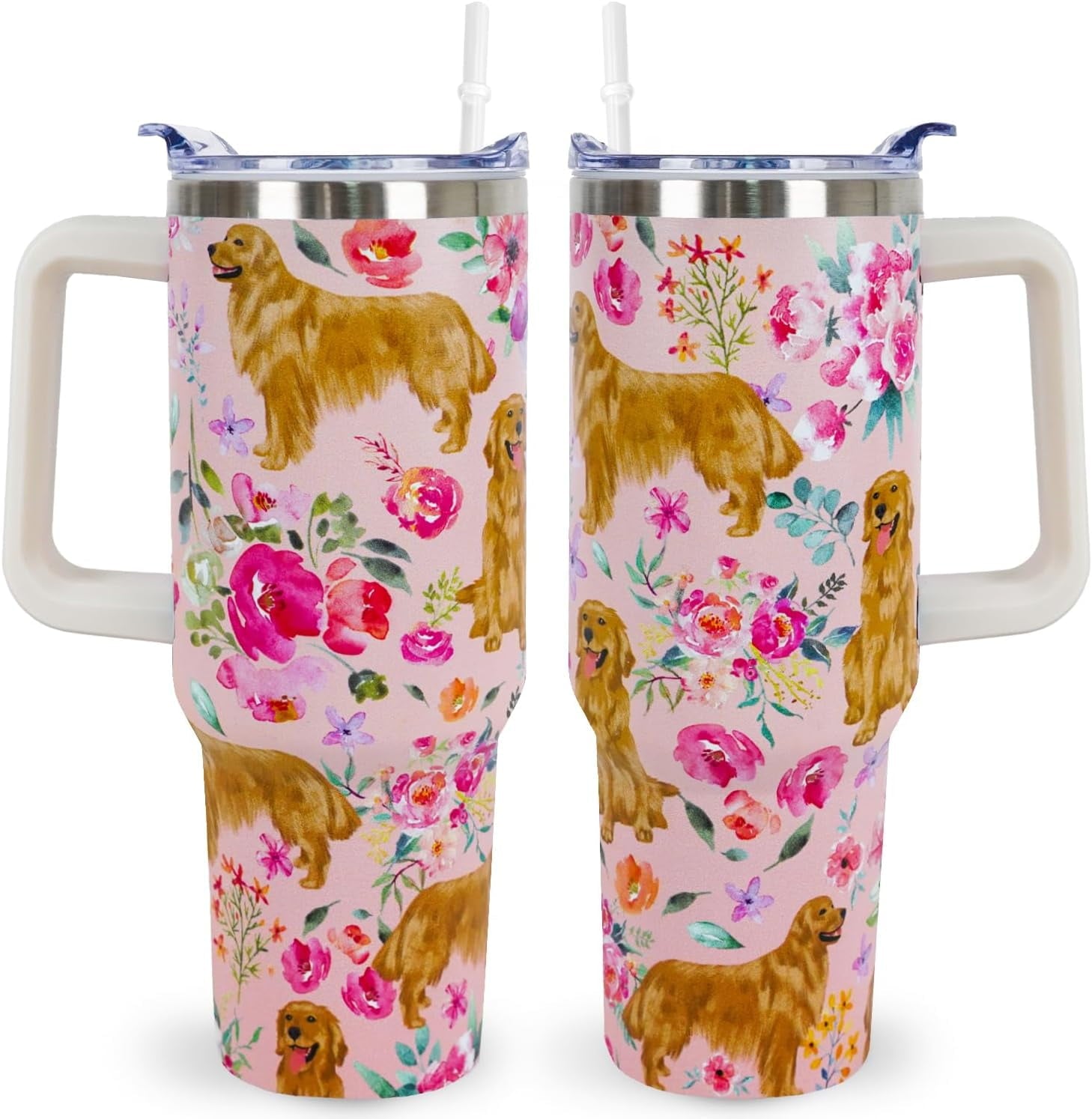 Pitbull Gifts Dog Tumbler Cup for Women Men 40oz Stainless Steel Insulated Travel Mug with Lid and Straw - Tumbler