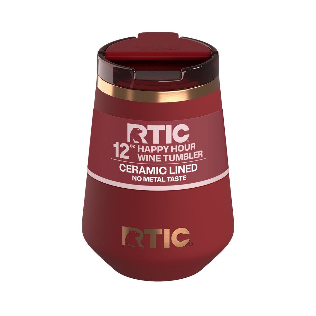 RTIC 12 oz Ceramic Lined Insulated Happy Hour Wine Tumbler, Leak Resistant Lid, Soft-Touch Exterior, Light Black - Insulated Tumbler