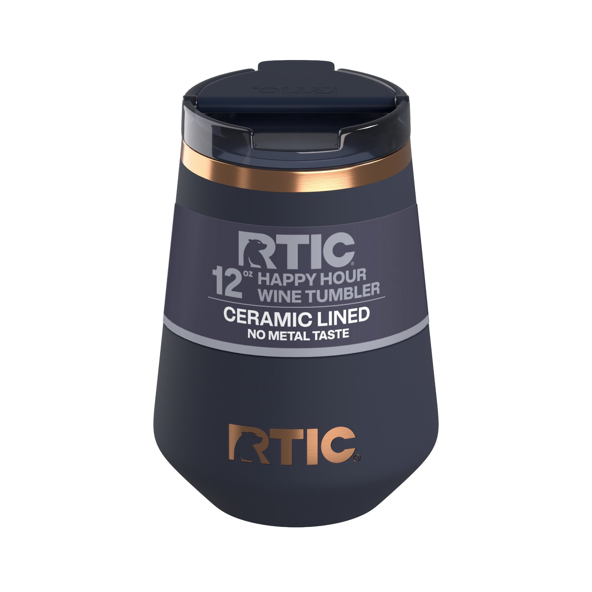 RTIC 12 oz Ceramic Lined Insulated Happy Hour Wine Tumbler, Leak Resistant Lid, Soft-Touch Exterior, Light Black - Insulated Tumbler