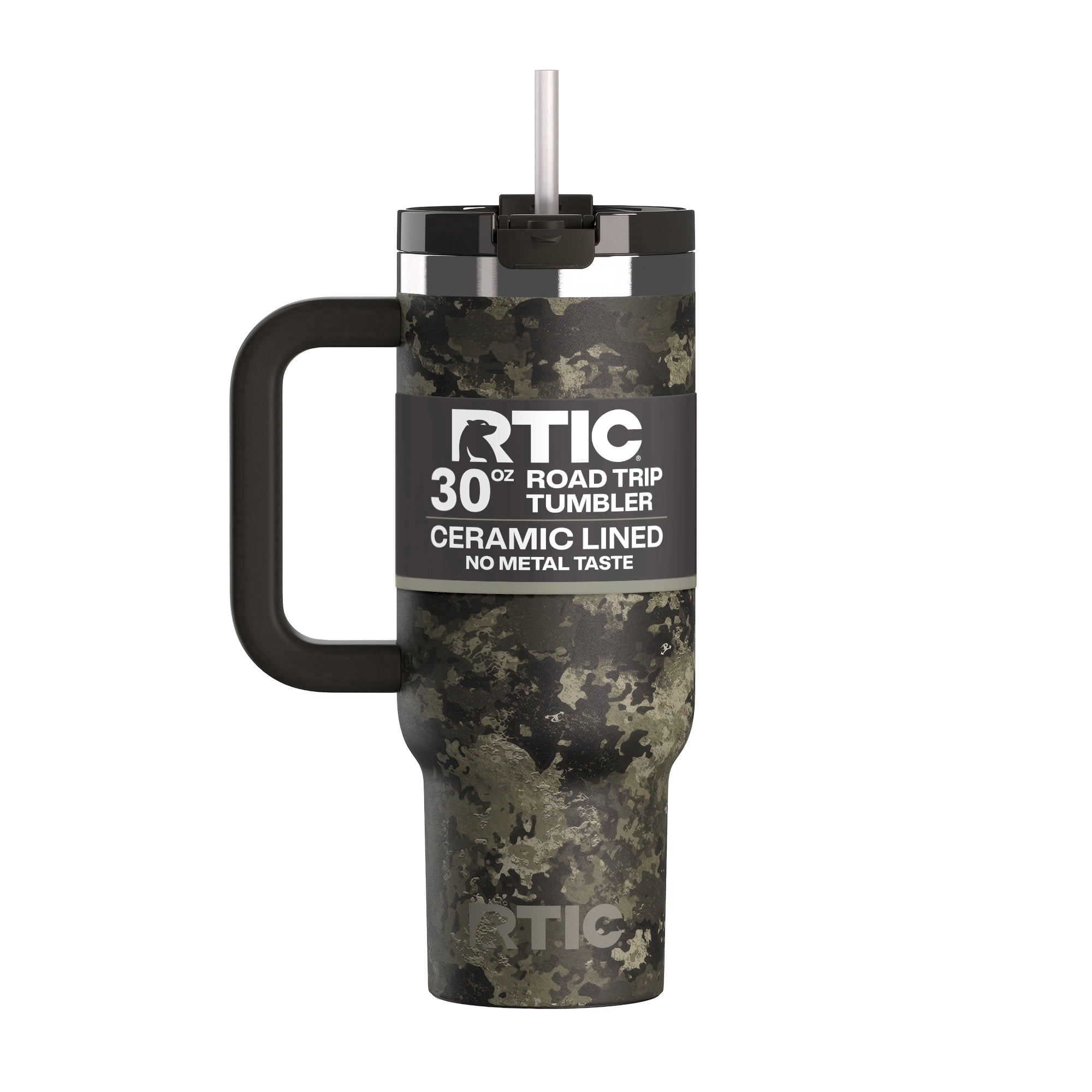 RTIC 30 oz Ceramic Lined Road Trip Tumbler with Handle and Leak-Resistant Straw Lid, Plum - Tumbler