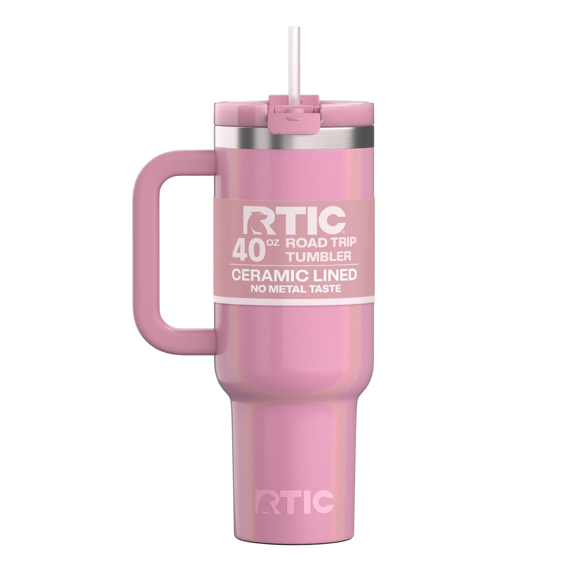 RTIC 40 oz Ceramic Lined Road Trip Tumbler with Handle and Leak-Resistant Straw Lid, Beach