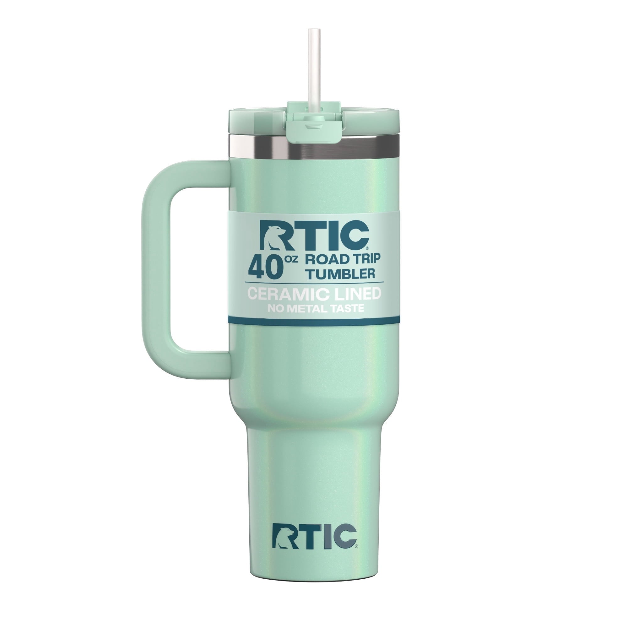 RTIC 40 oz Ceramic Lined Road Trip Tumbler with Handle and Leak-Resistant Straw Lid, Beach