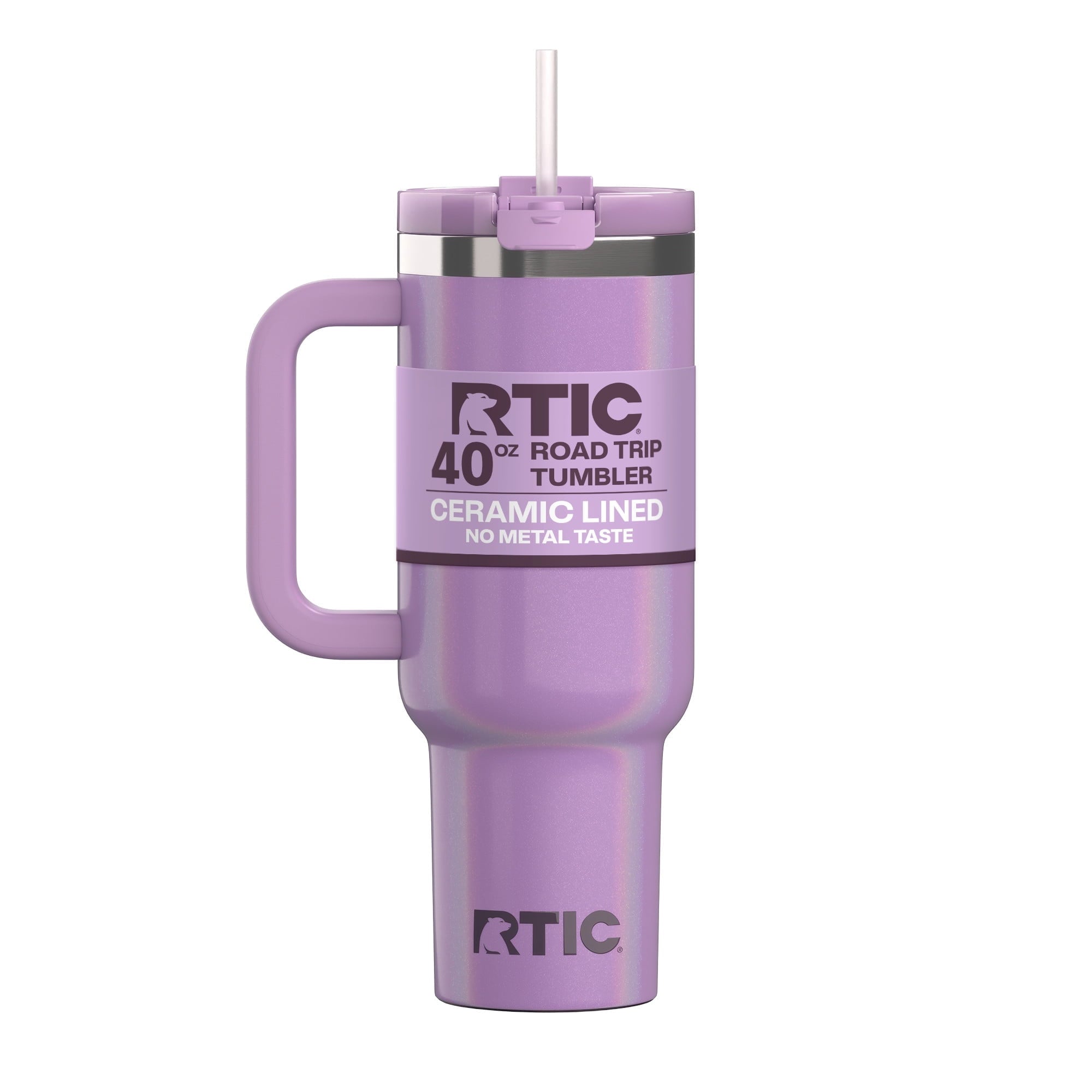 RTIC 40 oz Ceramic Lined Road Trip Tumbler with Handle and Leak-Resistant Straw Lid, Beach